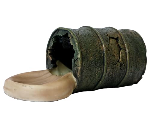 Resin Cave Habitat Hidden for Reptile and Amphibians.Terrarium & Aquarium Decor, Retro Bucket Design. Hide Cave with Dish,Perfect for Bearded Dragons,Lizards,Snakes,Geckos,Tortoises,Small Animals