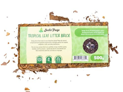 Josh's Frogs Compressed Natural Tropical Leaf Litter Brick, 500g, All-Natural Leaf Fragments for Isopods, Millipedes, Crabs, Detritivores