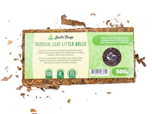 Josh's Frogs Compressed Natural Tropical Leaf Litter Brick, 500g, All-Natural Leaf Fragments for Isopods, Millipedes, Crabs, Detritivores