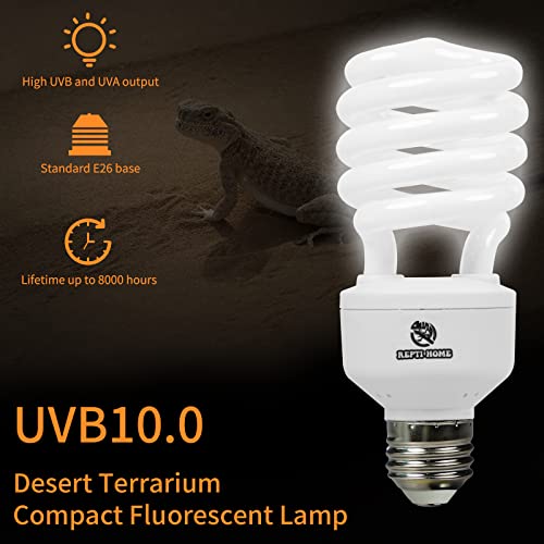 UVB Reptile Light 10.0, 13W Desert UVA UVB Bulb for Reptiles, Compact Desert Terrarium Lamp, Reptile UVB Light Bulb for Bearded Dragon, Lizard, Tortoise, Snake, Gecko - size: 10.0-13