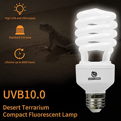 UVB Reptile Light 10.0, 13W Desert UVA UVB Bulb for Reptiles, Compact Desert Terrarium Lamp, Reptile UVB Light Bulb for Bearded Dragon, Lizard, Tortoise, Snake, Gecko - size: 10.0-13
