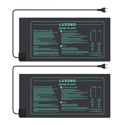 LUXBIRD 2 Pack Seedling Heating Mat for Seed Starting, 10”x 20.75” Durable Waterproof Warm Hydroponic Heating Pad for Indoor Plants Germination, IP67, MET Standard (120V US Plug) - size: 2 Pack-10"x20.75"