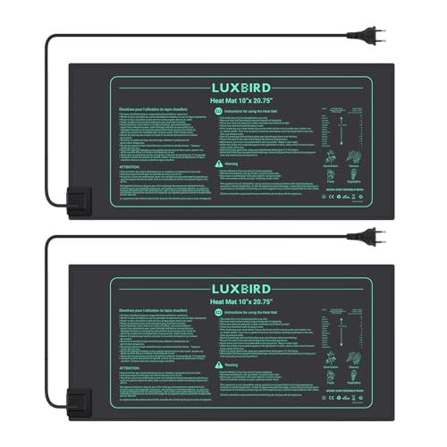 LUXBIRD 2 Pack Seedling Heating Mat for Seed Starting, 10”x 20.75” Durable Waterproof Warm Hydroponic Heating Pad for Indoor Plants Germination, IP67, MET Standard (120V US Plug) - size: 2 Pack-10"x20.75"