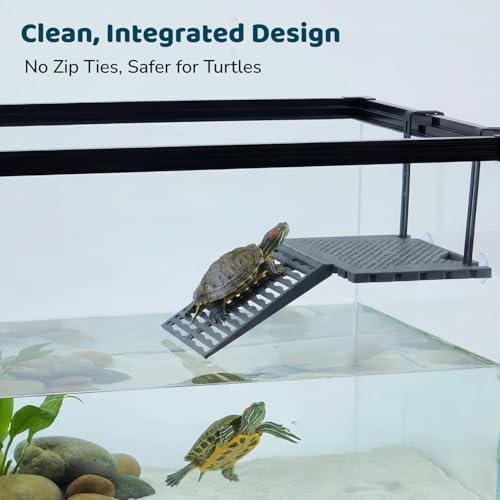 Compact SolidForm Hanging Turtle Basking Platform with Built-in Food Tray, Zero Zip-Tied, Non-Slip Ramp Terrace, Resting Turtles Dock, for 15+ Gallon Aquariums(8in Width+) Turtle Tank Accessories - size: Compact（7.1×5.9inches）