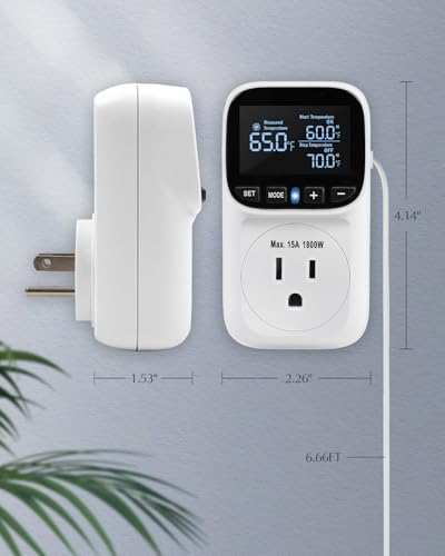 Digital Temperature Controller, Heating & Cooling Thermostat Plug Outlet, –40°F~210°F, 15A 1800W, LCD Display, Temperature Controlled Outlet for Home, Greenhouse, Chicken Coop, Reptile - style: White