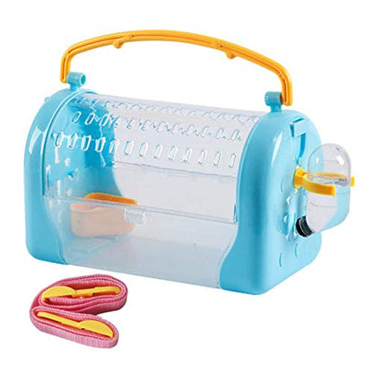 kathson Hamster Cage Travel Carrier Portable Cage with Water Bottle Outgoing Cage and Adjustable Strap Pet Cage for Small Pet Hedgehog Sugar Glider Squirrel Mice（Blue） - size: Blue