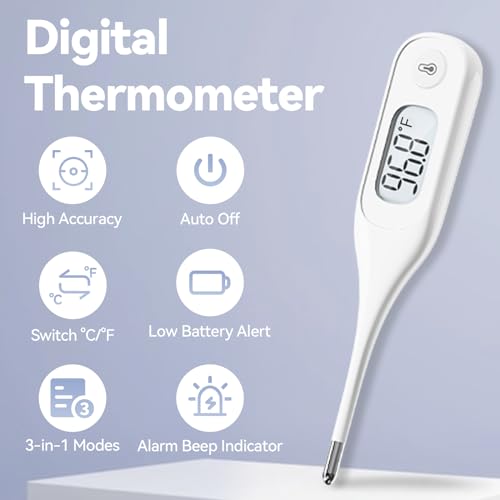 Berrcom Digital Thermometer for Adults and Kids, Medical Thermometer for Fever 10 Second Reading Armpit Thermometers with Fever Alarm - size: DT101