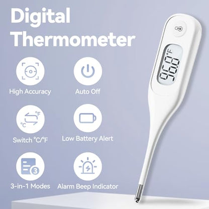 Berrcom Digital Thermometer for Adults and Kids, Medical Thermometer for Fever 10 Second Reading Armpit Thermometers with Fever Alarm - size: DT101