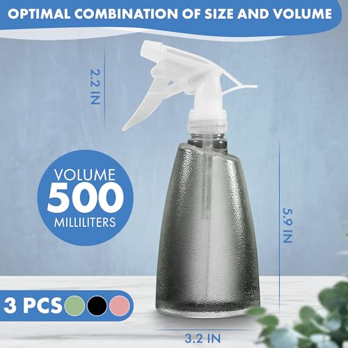 3 Pcs Spray Bottle for Plants - 17 Oz Spray Bottle for Hair with Adjustable Nozzle, Plastic Squirt Bottles with Non-Slip Texture & Ergonomic Grip - Versatile Bottles for Watering, Styling & Cleaning