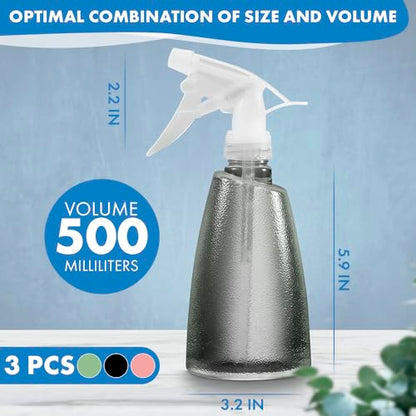 3 Pcs Spray Bottle for Plants - 17 Oz Spray Bottle for Hair with Adjustable Nozzle, Plastic Squirt Bottles with Non-Slip Texture & Ergonomic Grip - Versatile Bottles for Watering, Styling & Cleaning