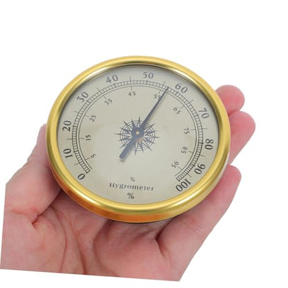 Mikikit Analog Hygrometer 72mm Gold No Battery Humidity Gauge Passive Indoor Humidity Monitor for Terrarium Greenhouse Guitar Case