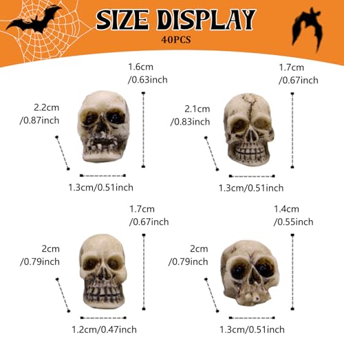 40Pcs Mini Skulls, Realistic Resin Skull, Scary Skeleton Head Halloween Miniatures for Micro Landscape Figure Scary Haunted Dollhouse Accessories