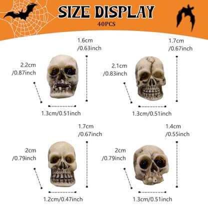 40Pcs Mini Skulls, Realistic Resin Skull, Scary Skeleton Head Halloween Miniatures for Micro Landscape Figure Scary Haunted Dollhouse Accessories