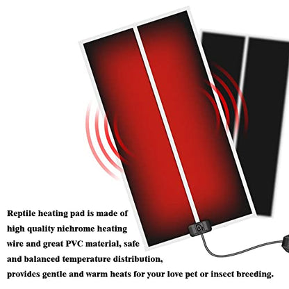 5W Reptile Heating Mat 5.9 Inch *5.5 Inch 110v -- Reptile Heat Pad with Temperature Adjustment, Terrarium Heat Mats, Safety Reptile Heat Mat for Turtle, Tortoise, Snakes, Lizard, Gecko Hermit Crab