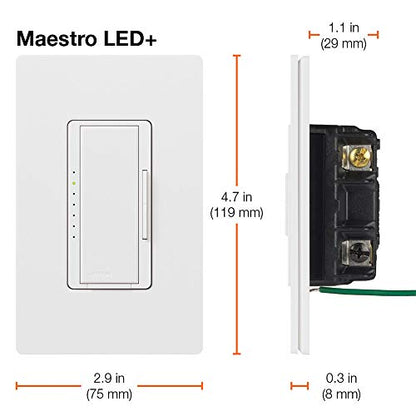 Lutron Maestro LED+ Dimmer Switch, 3-way Switch Kit for Dimmable LEDs, 150-Watt, Multi-Location, MACL-153M-RHW-WH, White - color: White, size: 1 Pack, style: 3-Way Kit