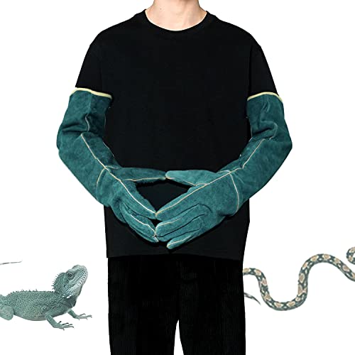 23inch Animal Handling Gloves, Animal Control Gloves Bite Resistant Snake Proof Cowhide Reinforced Leather Protection Dog Training Glove for Cats Scratch Reptiles Birds Falcon Grabbing - color: Green（23.62"）