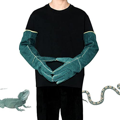 23inch Animal Handling Gloves, Animal Control Gloves Bite Resistant Snake Proof Cowhide Reinforced Leather Protection Dog Training Glove for Cats Scratch Reptiles Birds Falcon Grabbing - color: Green（23.62"）