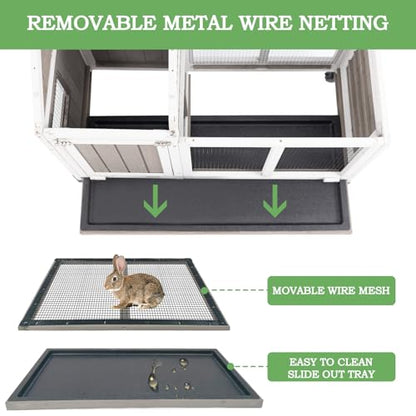Gowoodhut 38.19"L Rabbit Hutch Indoor and Outdoor with 4 Wheels,Wooden Rabbit Cage with Pull Out Leak-Proof Tray for 1-2 Rabbits,Bunny Hutch with Asphalt Roof Suitable for Garden,Park,Living Room,Grey - size: PET30