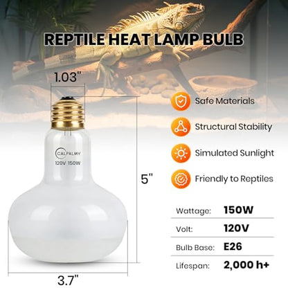 CALPALMY 4-Pack 150W Reptile Heat Lamp Bulb, UVA Daylight Basking Light for Reptiles, Bearded Dragon, Lizard, Turtle, Snake, Tortoise, Chicken – Flat Bottom Design, Long Lifespan, 120V E26 Base