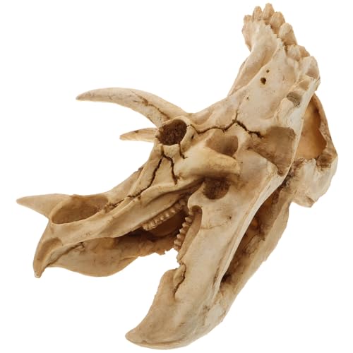 Resin Dinosaur Skull Hideout for Geckos and Frogs, Realistic Habitat Decoration Safe for Reptiles, Unique Aquarium Ornament and Gecko Tank Accessories for Reptile Terrariums