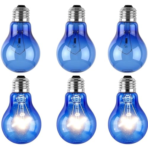 Sxminer 6 Pcs 100W Reptile Night Heat Lamp Bulbs - Infrared Ceramic Heat Emitter for Terrarium, No Light Disturbance A19 E26 Base 110V for Turtle, Lizard, Chickens Coop((Blue)
