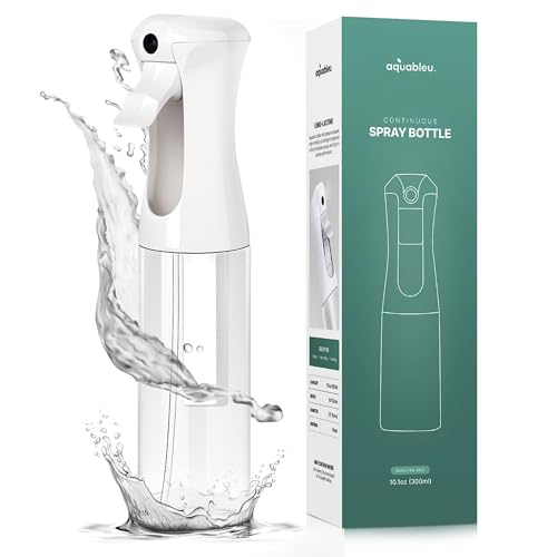 Aquableu Spray Bottle for Hair – Continuous Mist Spray Bottle for Hair Care, Styling, Cleaning, Plants, Pets & Essential Oils (White, 10oz)