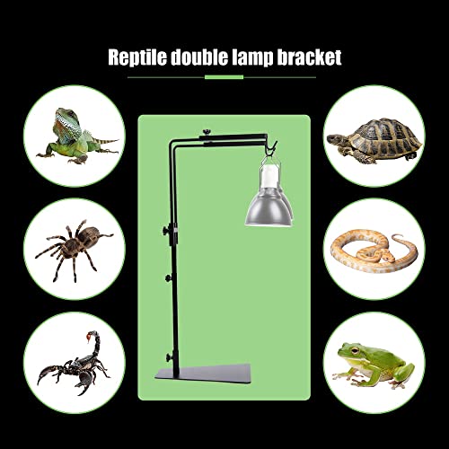 Reptile Lamp Stand, Pet Land Bracket, 2 Hooks Adjustable Metal Floor Light Holder Support for Reptile or Succulent Plants Glass Terrarium Heating
