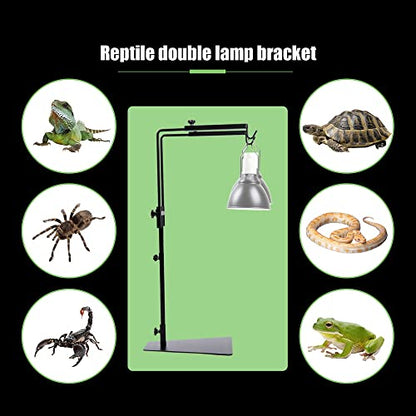 Reptile Lamp Stand, Pet Land Bracket, 2 Hooks Adjustable Metal Floor Light Holder Support for Reptile or Succulent Plants Glass Terrarium Heating