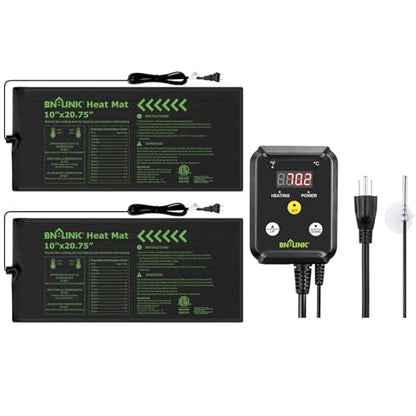 BN-LINK Reptile Thermostat Controller and 2 Pack Heat Mat for Seed Germination, Reptiles and Brewing Breeding Incubation Greenhouse