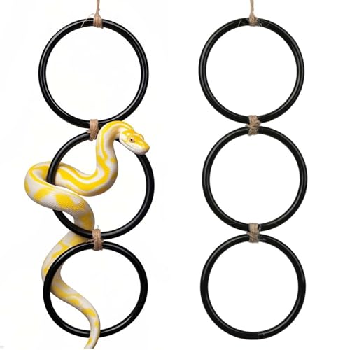 2 Pack Snake Climbing Rings for Ball Python & Corn Snake,Reptile Enrichment Toys for Snake,Ball Python Tank Decor, Reptile Tank Accessories for Bearded Dragon,Chameleon, Iguana, Gecko, Lizard (Black) - color: Black