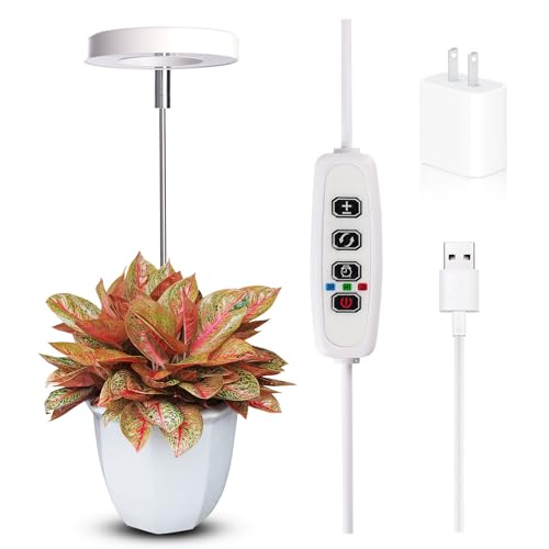 Grow Lights for Indoor Plants Small Potted - Full Spectrum, Auto 3/9/12H Timer, 10-Level Dimming & Adjustable Height - Compact Grow Light for Succulents, Herbs, Foliage in Home/Office (White,1PACK) - color: White, size: 1-Pack
