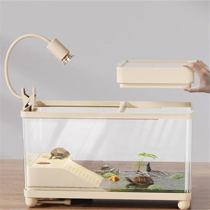Reptile Tank Turtle Feeding Tank Bottom Drainage Household Covered Climbing Platform Easy Assembly(Black) - color: Black