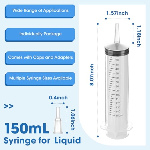 150mL Plastic Syringe for Liquid - 3 Pack Large Syringes with Adapter for Scientific Labs, Feeding, Oil Filling, Individually Wrapped - style: 150mL