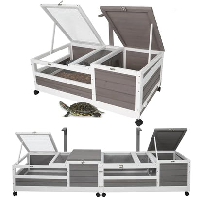 Ketive Tortoise Habitat Large Wooden Tortoise House Indoor & Outdoor, Reptile Cage for Small Animals-Leakproof Tray (Grey, 77" L x 23" W x 14.5" H) - size: 77"L x 23"W x 14.5"H