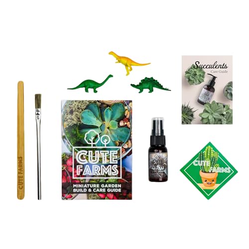 Cute Farms Terrarium Starter Kit | Moss, Vermiculite, Soil, Pebbles, Plant Food, Finishing Tools, Build and Care Guide | DIY Succulent Terrarium for Adults and Kids (Large) - size: Large Kit