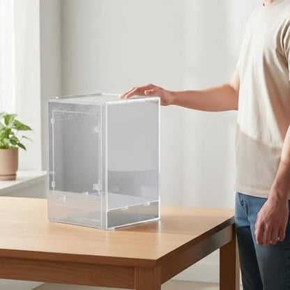 Reptile Habitat Enclosure Vertical Acrylic Terrarium Stackable Cage with Mesh Cover Easy Front Access Pull-Out Top Polycarbonate Suitable for Tree Frog Home Apartment