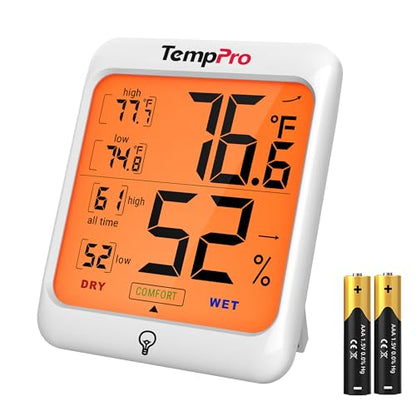 TempPro TP53 Digital Hygrometer Indoor Thermometer for Home, Temperature Humidity Sensor with Comfort Indicator & Max Min Records, Backlit Display Room Thermometer Humidity Meter(Previously ThermoPro)