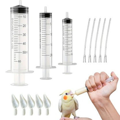 Baby Bird Feeding Syringe Set, Pet Parrot Milk Feeding Syringe with Tubes, Parrot Feeding Tubes Measuring Tools for Feeding Pets Scientific Industrial Labs… (10ml+20ml+60ml) - color: 10ml+20ml+60ml