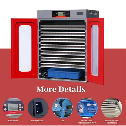 1000-Egg Commercial Incubator with 360° Auto Turning, Digital Temperature & Humidity Control, Large Poultry Hatcher for Chicken, Duck, Goose, Quail & Bird Eggs