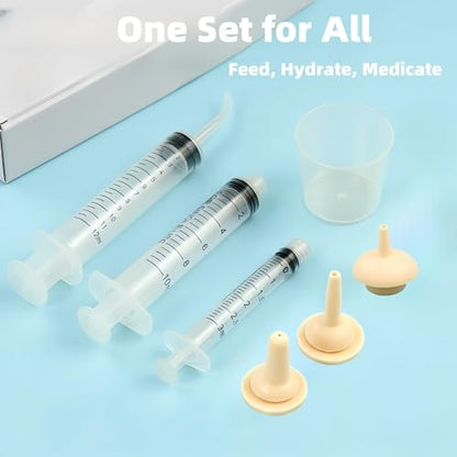 Silicone Feeding Nipple and Syringes for Newborn Kittens, Puppies, Small Animals,3 Size Nipple+3ML/10ML /12ML Feeding Syringe
