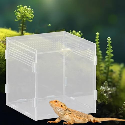 Reptile Breeding Box Acrylic Terrarium Container with Ventilation Holes for Snakes Turtles Chameleons Frogs Geckos Small Animal Habitat- 15x15x15cm