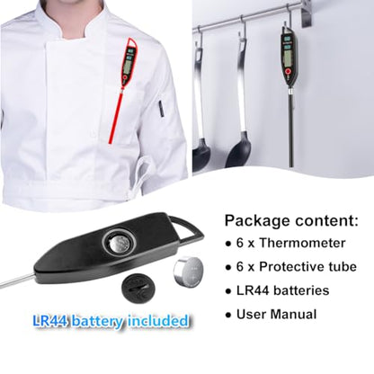 BOMATA 6 Pack Waterproof IPX7 Meat Thermometer Instant Read Food Thermometer with Long Probe for Water, Liquid, Kitchen Cooking, Grill,BBQ ! T101 X 6 Pcs (Black & Red & White)… - color: Black,Red,White