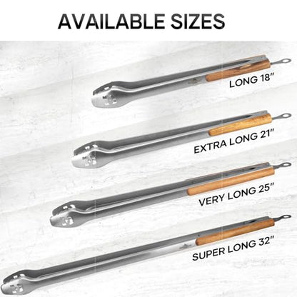 XUDAKAIXIN 18-Inch Long Stainless Steel BBQ Tongs with Extended Luxurious Acacia Handle – Durable and Easy-to-Clean Grilling Tool for Cooking, Kitchen Use, and Outdoor Barbecues - color: 18-inch