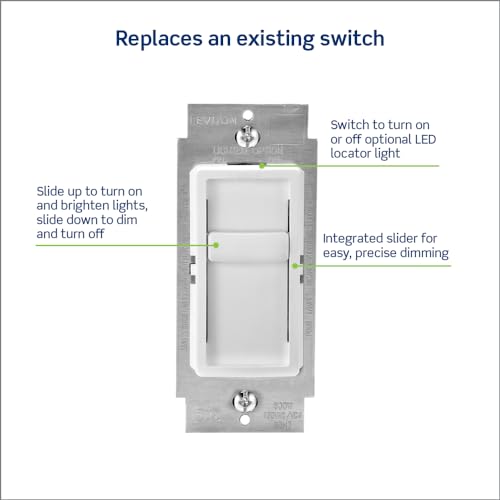 Leviton SureSlide Dimmer Switch for Dimmable LED, Halogen and Incandescent Bulbs, 6672-1LW, White - color: White