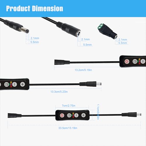 Aquarium Light Timer and Dimmer, 5.5mm x 2.1mm DC Barrel Connector, 6/10/12 Hour Auto On/Off, Brightness Control 10-100%, Sunrise Sunset Simulation for Fish Tank 12-24V DC LED Lights, 2 Pack