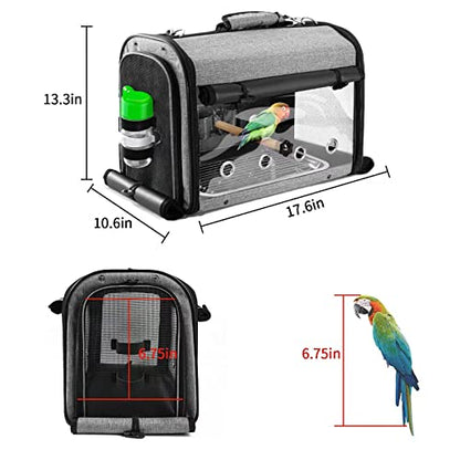 Bird Carrier Bag with Stand, Lightweight Backpack for Parrot, Portable Cockatiel Travel Cage with Accessories, Pet Transparent Breathable Carrier - size: 17.6"L x 10.6"W x 13.3"H