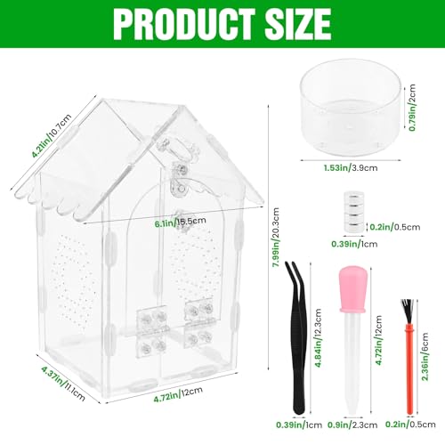 Jumping Spider Enclosure Kit, Clear Acrylic Reptile Enclosure Bug Habitat, Terrarium for Tarantulas, Mantis,Hermit Crabs,Snail(5" X 4" X 8")