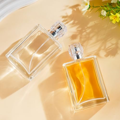 YU FENG 2 Pack Perfume Spray Bottles, 100ml/3.4oz Refillable Glass Perfume Atomizer, Empty Square Clear Glass Cologne Bottles with Fine Mist Spray - color: Style 2