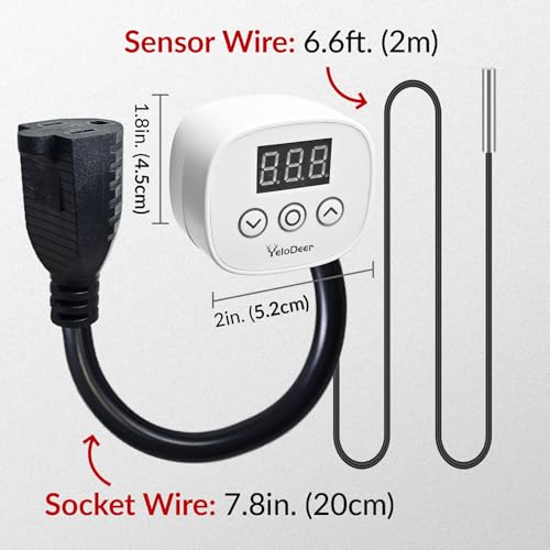 Digital Heating Temperature Controller Outlet, 120V Plug-in Thermostat Switch 34-140°F, 0–10H Timer, for Pipe Heating Reptile Greenhouse Aquarium Brewing Seedling Breeding & Hatching