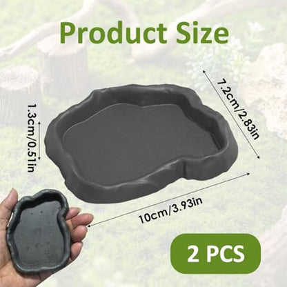 2 Pack Snail Food and Water Bowl, Pet Snail Feeder, Small Reptile Food Dish Bowl Calcium Dish for Land Snails Mini Lizard Gecko Bearded Dragon Chameleon and Hermit Crab (Cement Gray)